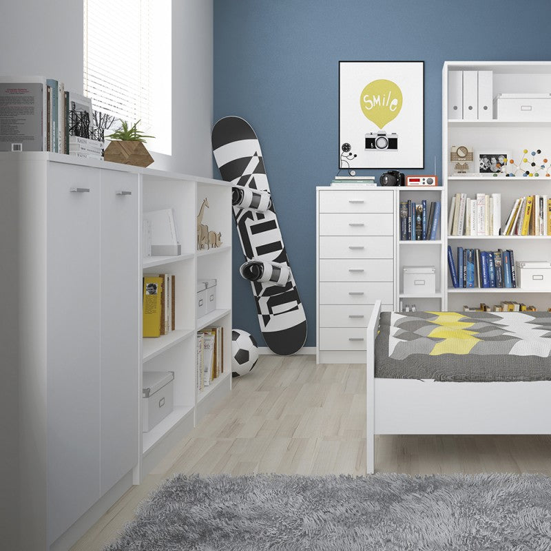 Lyra Pearl White Medium Wide Bookcase - FurniComp