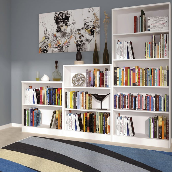 Lyra Pearl White Medium Wide Bookcase - FurniComp