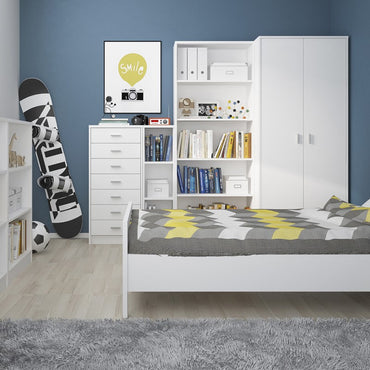 Lyra Pearl White Tall Wide Bookcase - FurniComp