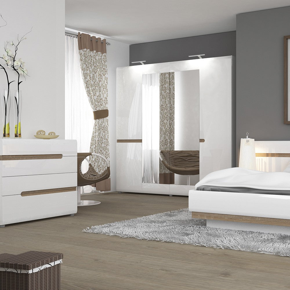 Mainz White Gloss and Oak 4 Drawer Chest of Drawer - FurniComp