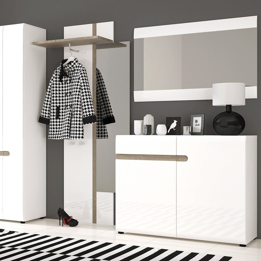 Mainz White Gloss and Oak 4 Drawer Chest of Drawer - FurniComp