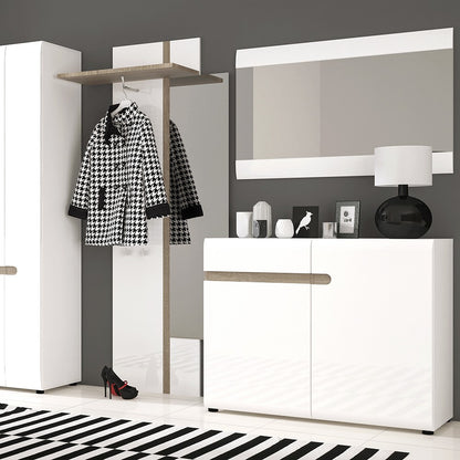Mainz White Gloss and Oak 4 Drawer Chest of Drawer - FurniComp