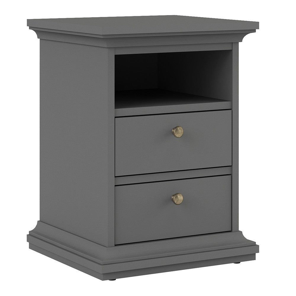 Marseille 2 Drawer Matt Grey Bedside - FurniComp
