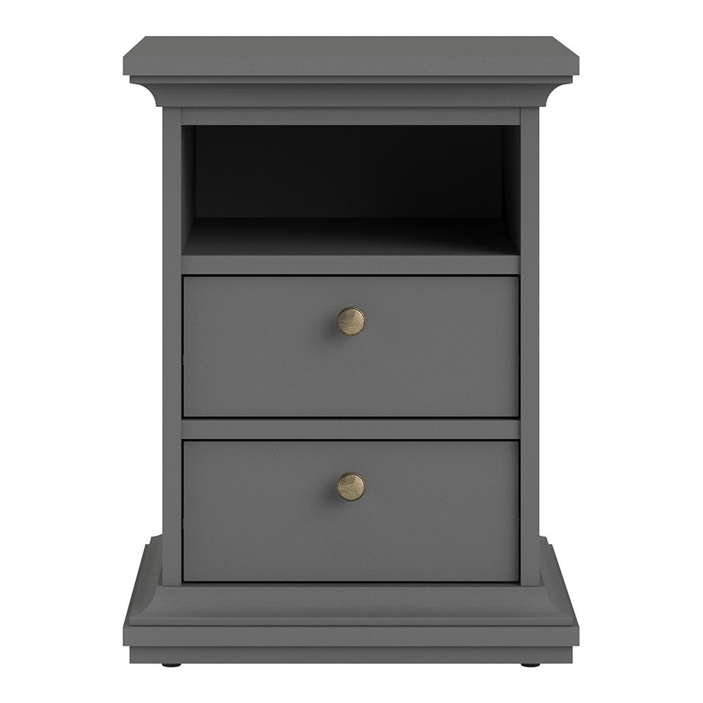 Marseille 2 Drawer Matt Grey Bedside - FurniComp
