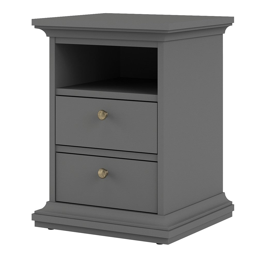 Marseille 2 Drawer Matt Grey Bedside - FurniComp