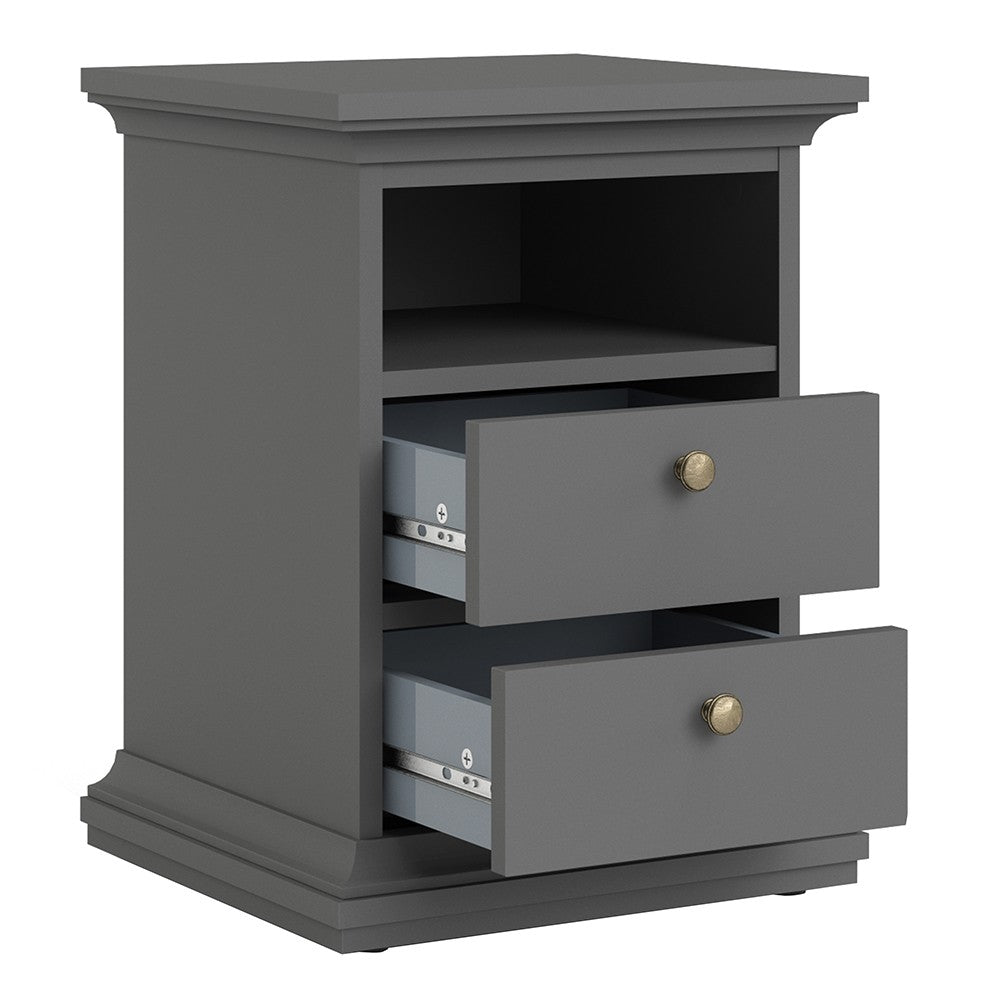 Marseille 2 Drawer Matt Grey Bedside - FurniComp