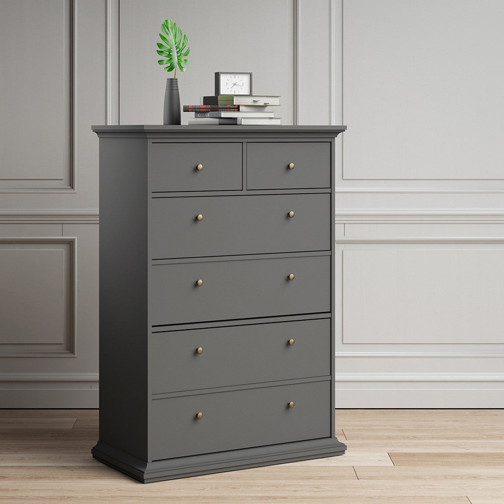 Marseille Matt Grey 6 Drawer Chest of Drawer - FurniComp