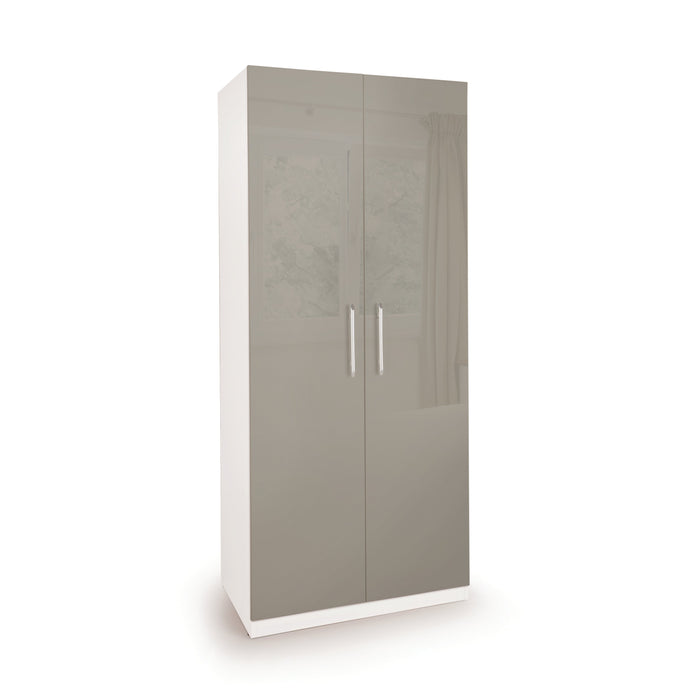 Maya High Gloss Grey and White 2 Door Wardrobe - FurniComp