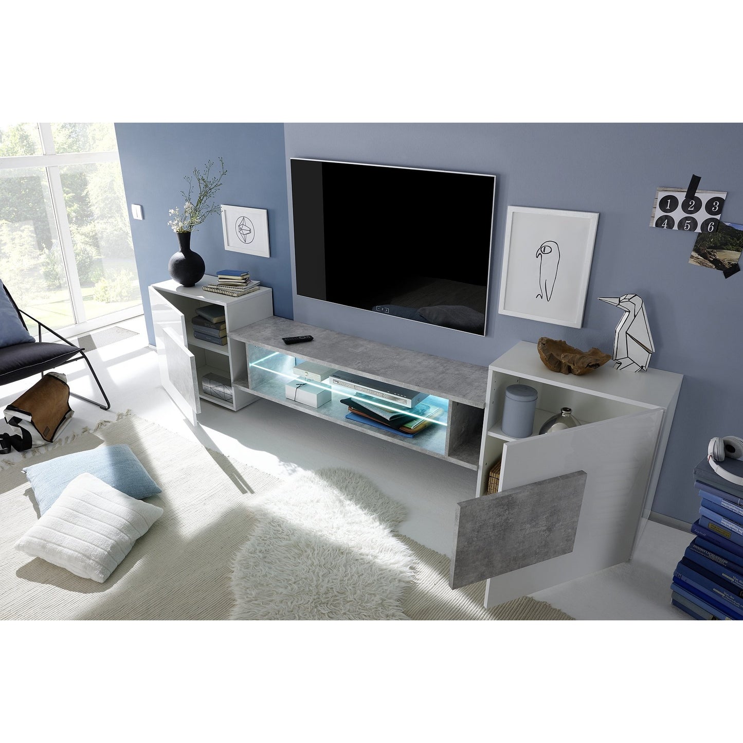 Metro White Gloss and Black Gloss TV Unit Up To 54 inch - FurniComp