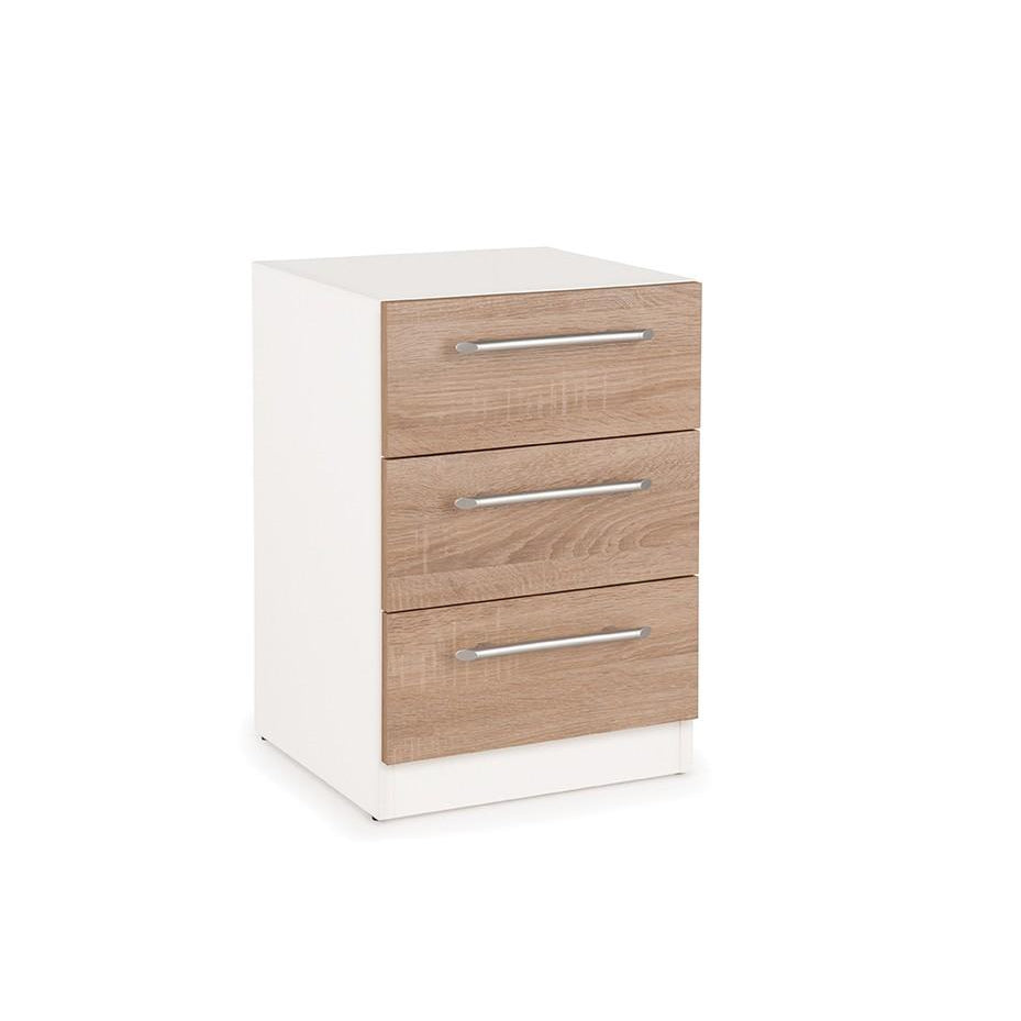 Mia 3 Drawer White and Oak Bedside - FurniComp
