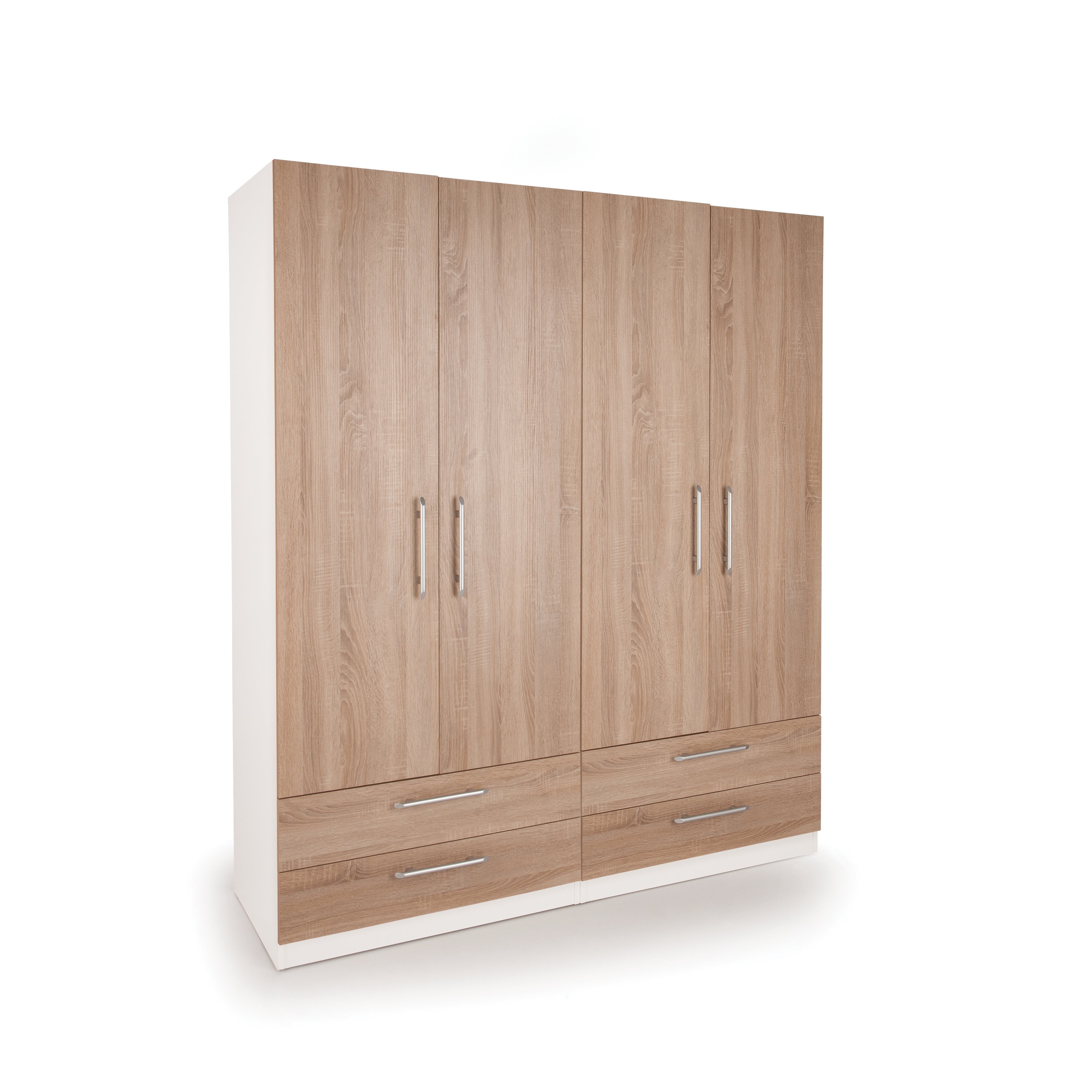Mia White and Oak 4 Door 4 Drawer Wardrobe - FurniComp