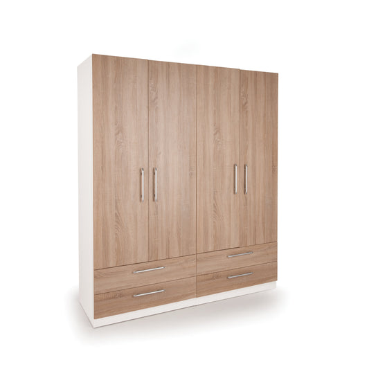 Mia White and Oak 4 Door 4 Drawer Wardrobe - FurniComp