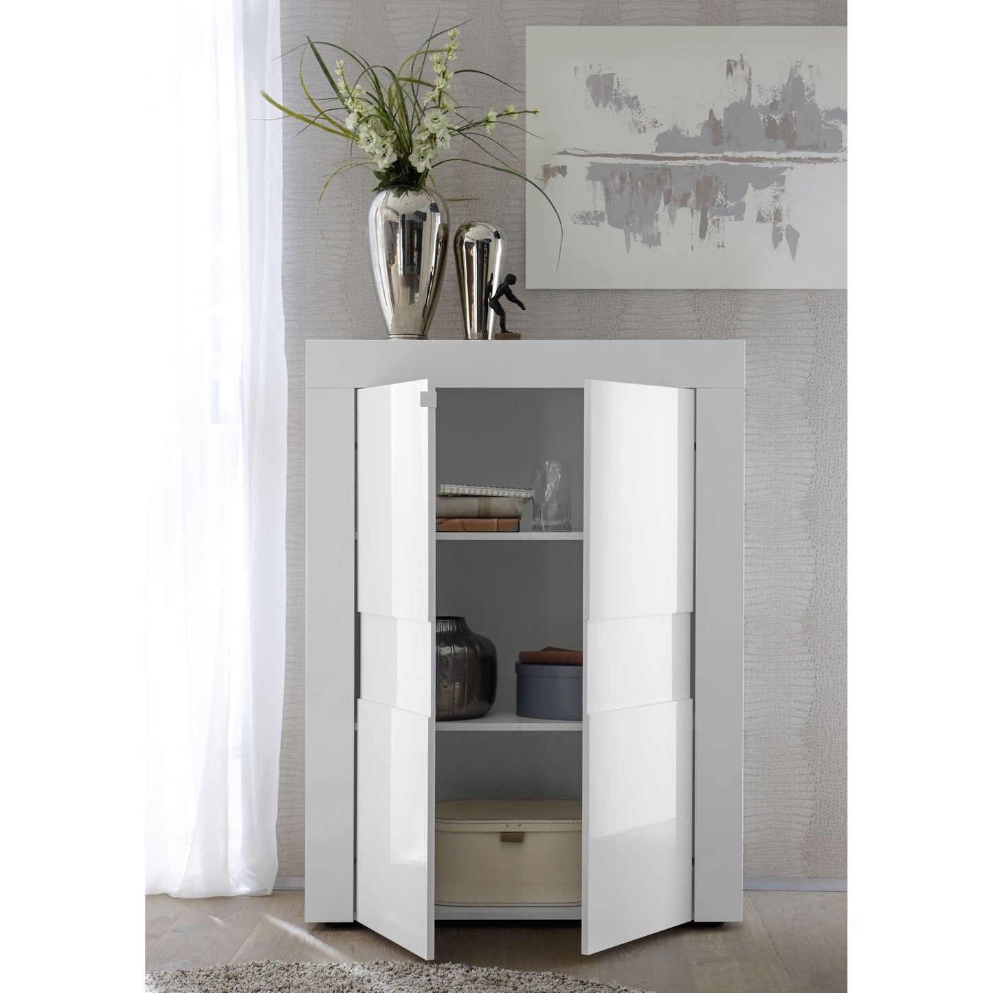 Milano 2 Door White Gloss Tall Sideboard/Highboard - FurniComp