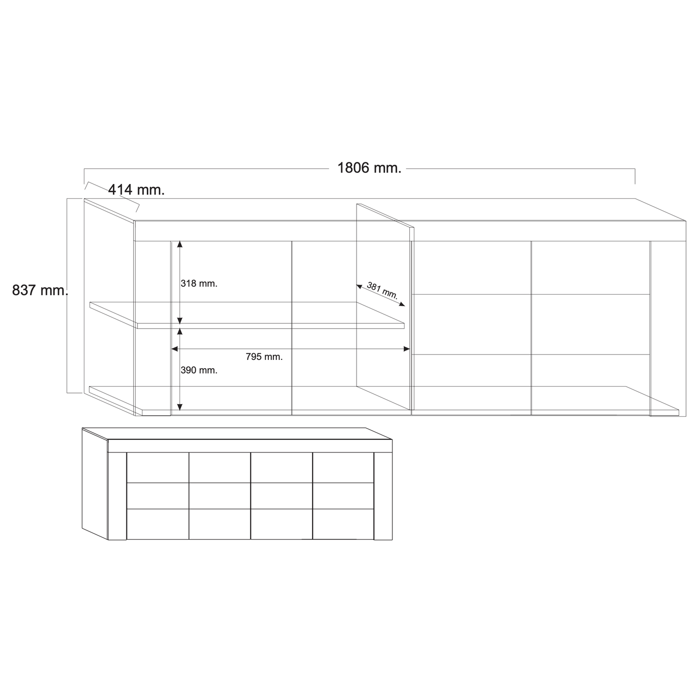 Milano 4 Door Large White Gloss Sideboard - FurniComp