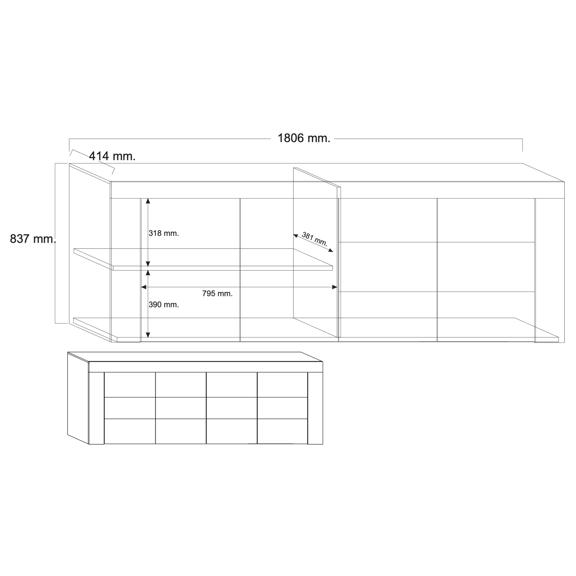 Milano 4 Door Large White Gloss Sideboard - FurniComp