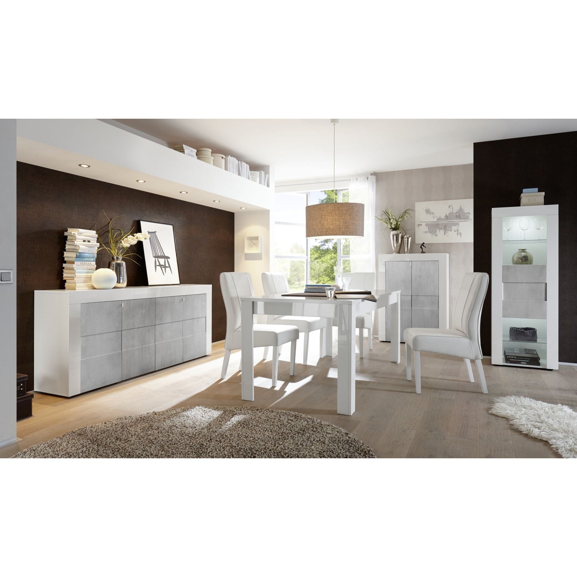 Milano 2 Door White Gloss and Grey Tall Sideboard/Highboard - FurniComp