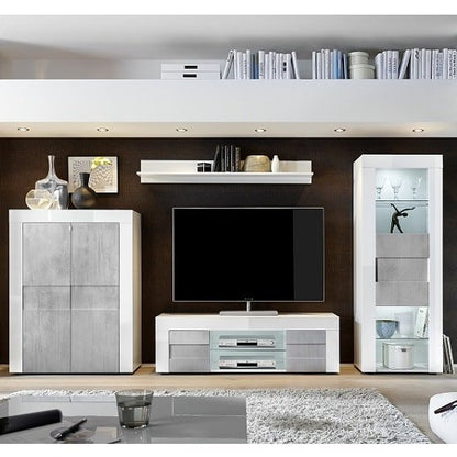 Milano 4 Door Large White Gloss and Grey Sideboard - FurniComp