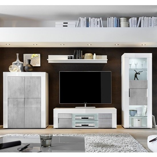 Milano 2 Door White Gloss and Grey Tall Sideboard/Highboard - FurniComp