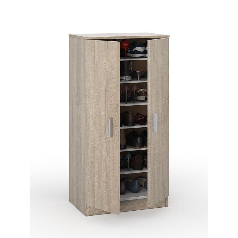 Milano Oak Effect 21 Pair Shoe Storage Cabinet with Doors - FurniComp