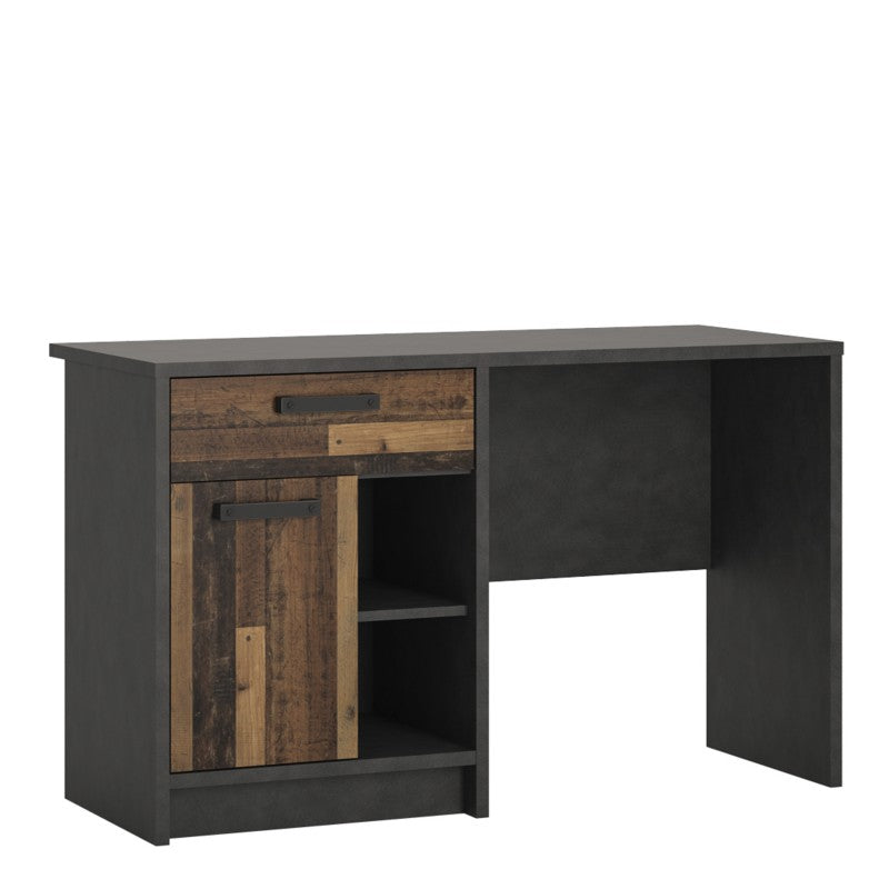 Milo 1 Door 1 Drawer Walnut and Dark Matera Grey Desk - FurniComp