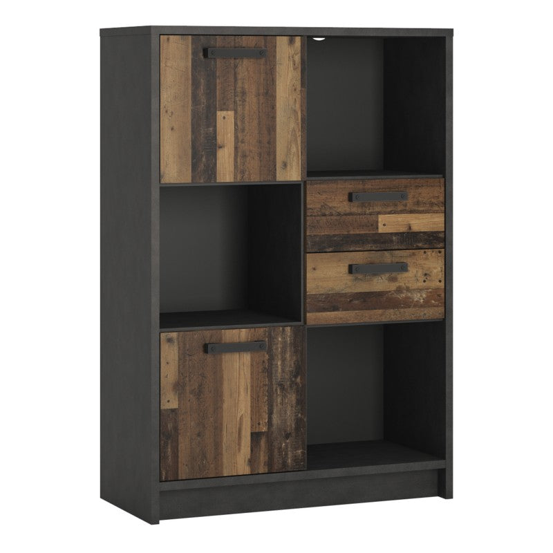 Milo Walnut and Dark Matera Grey Low Bookcase - FurniComp