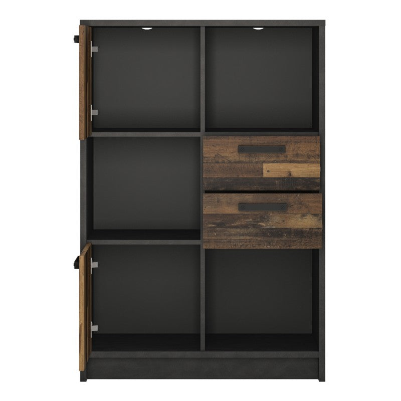 Milo Walnut and Dark Matera Grey Low Bookcase - FurniComp