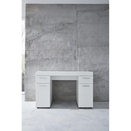 Modena 2 Door 2 Drawer White Gloss Home Office Desk - FurniComp