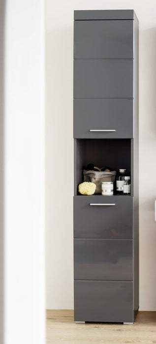 Modena 2 Door Tall Grey Gloss Bathroom Cabinet - FurniComp