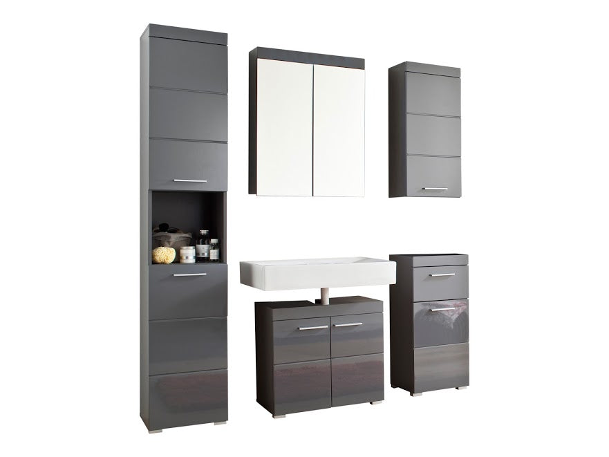 Modena 2 Door Tall Grey Gloss Bathroom Cabinet - FurniComp