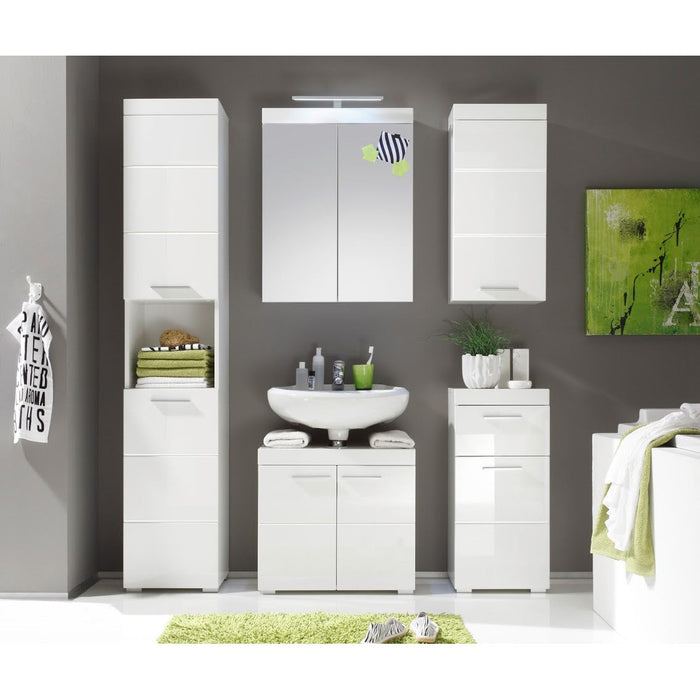 Modena 2 Door Tall White Gloss Bathroom Cabinet - FurniComp