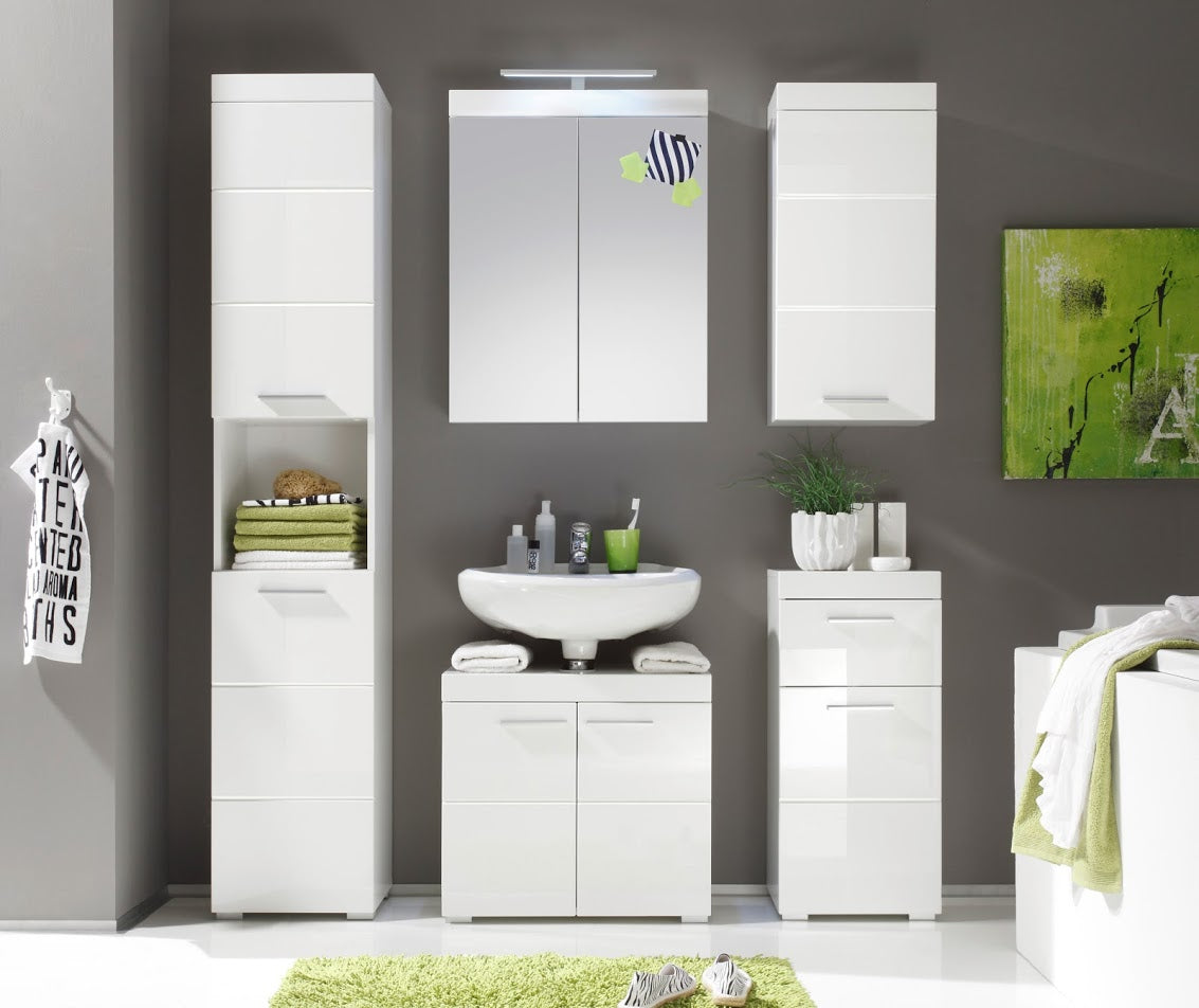 Modena 1 Door Wall Mounted White Gloss Bathroom Cabinet - FurniComp