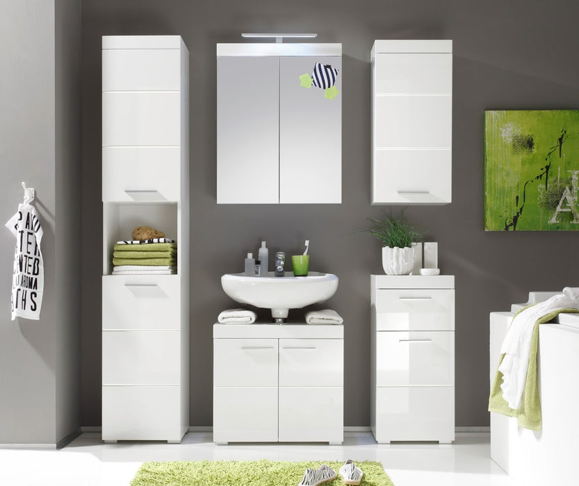 Modena 2 Door Mirrored White Wall Mounted Bathroom Cabinet - FurniComp