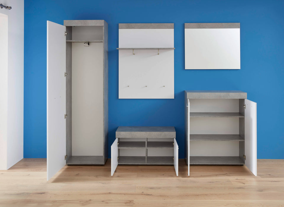 Myra 2 Door White and Concrete Grey Shoe Cabinet - FurniComp