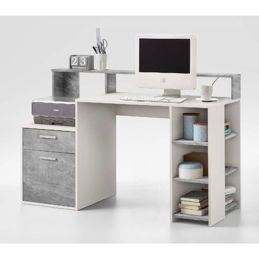 Nova White and Grey Desk with Hutch and Drawers - FurniComp