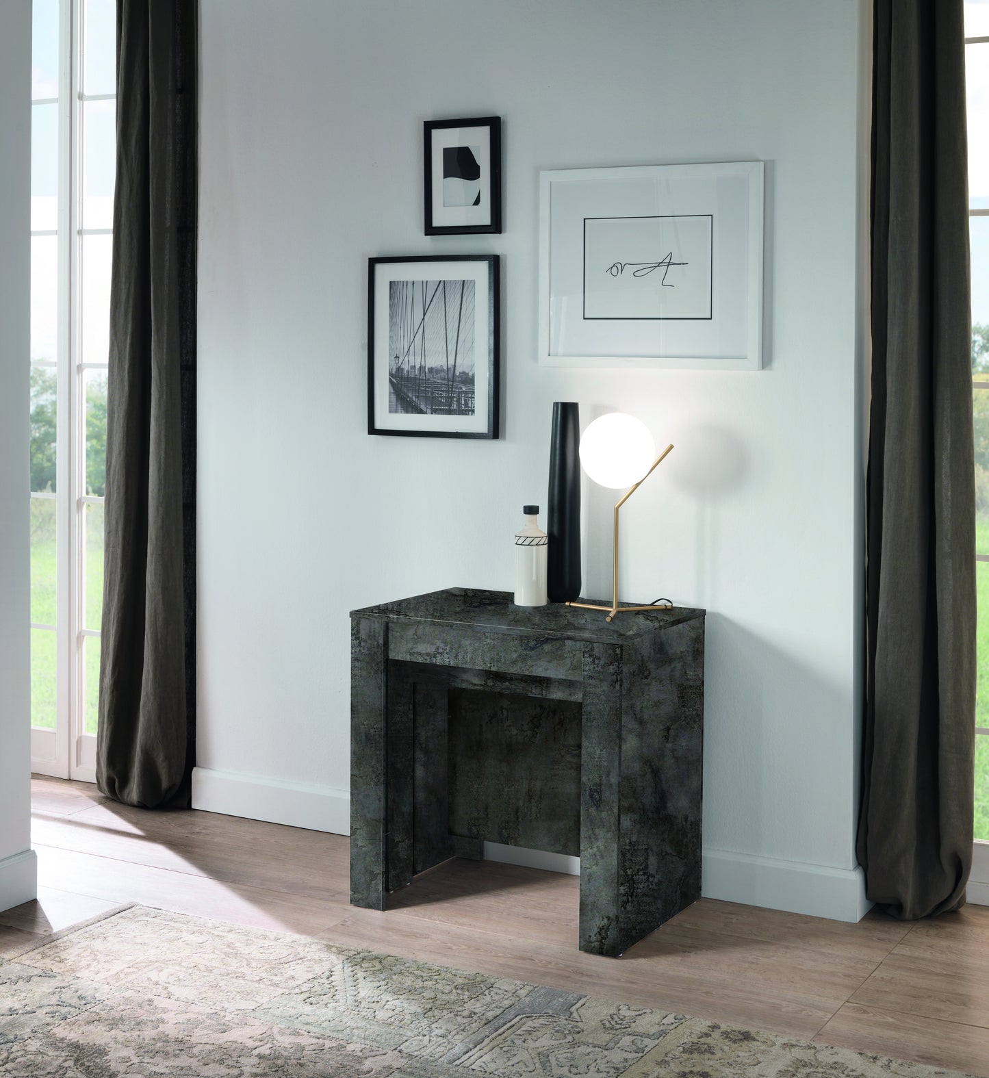 Novara Anthracite/Oxide Extending Console Dining Table - FurniComp