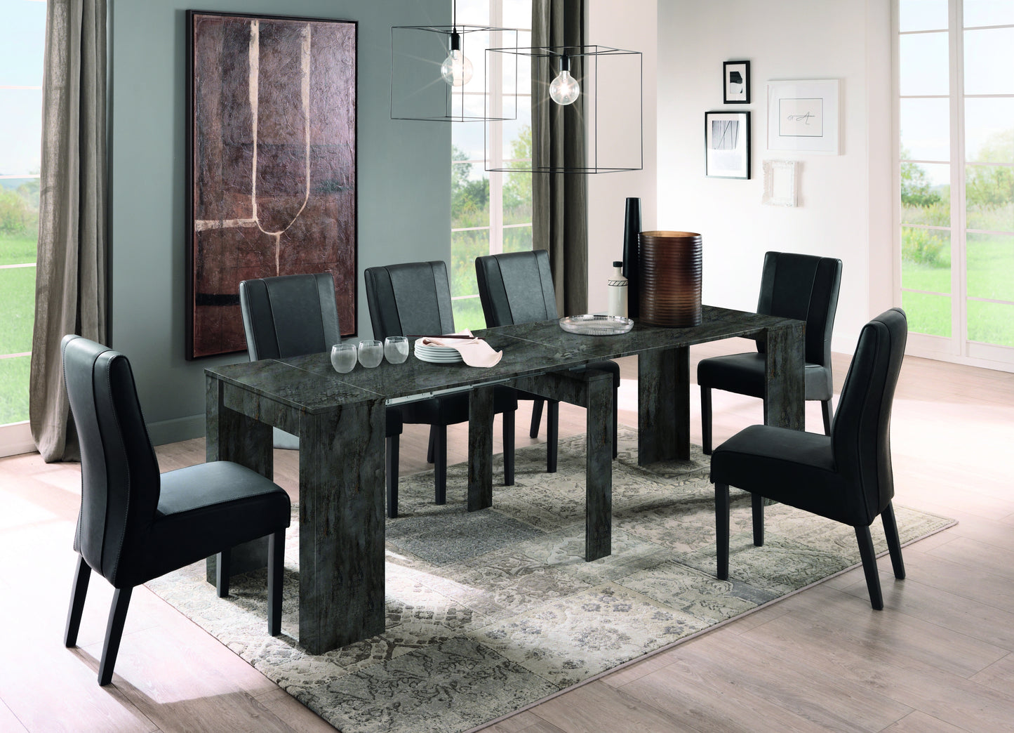 Novara Anthracite/Oxide Extending Console Dining Table - FurniComp