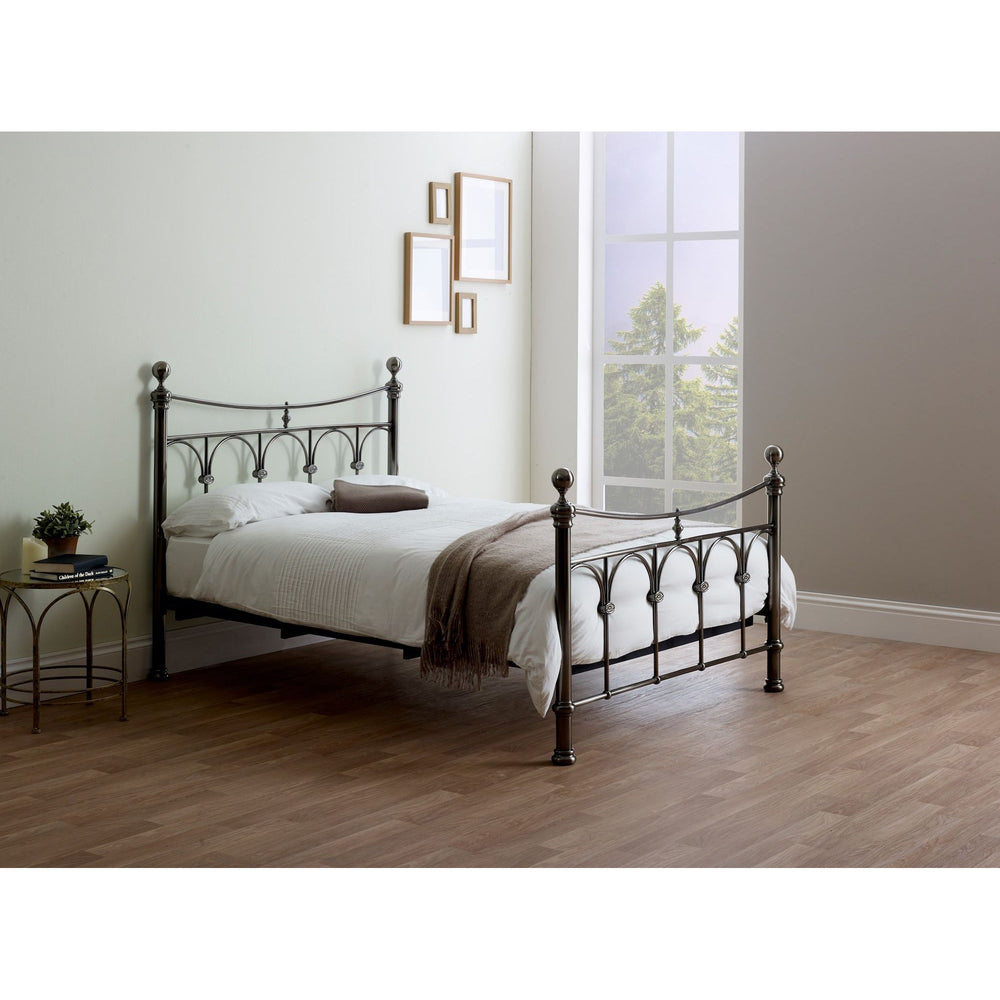 Nyla Antique Nickel Vintage Metal Bed Frame - FurniComp