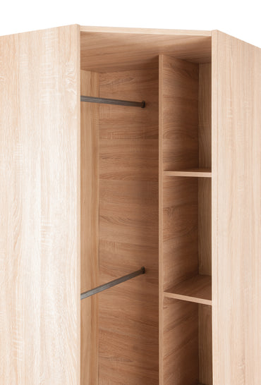 Ayla 1 Door Oak and White Gloss Corner Wardrobe - FurniComp