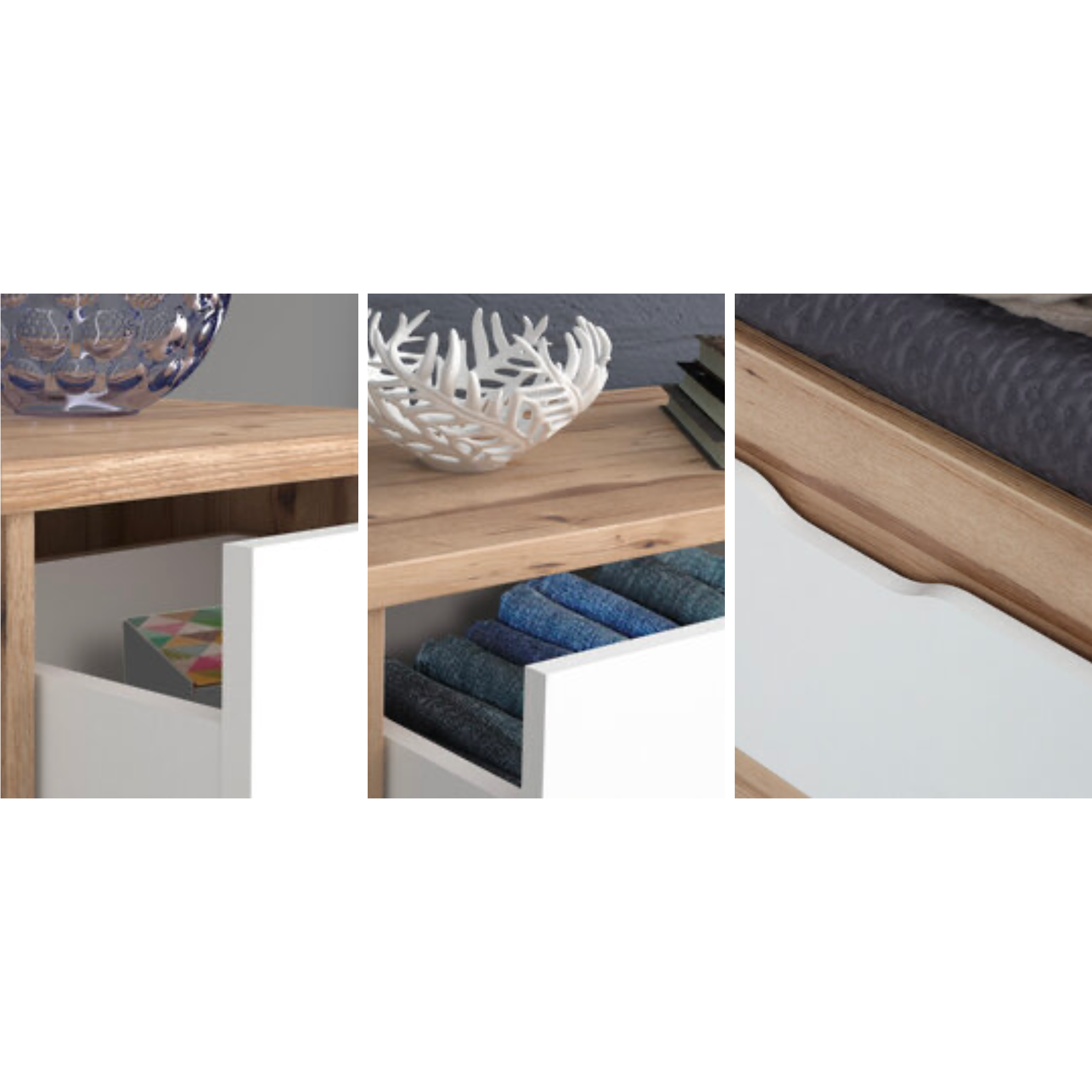 Oskar 2 Drawer Bedside Table - Matt White & Oak - FurniComp