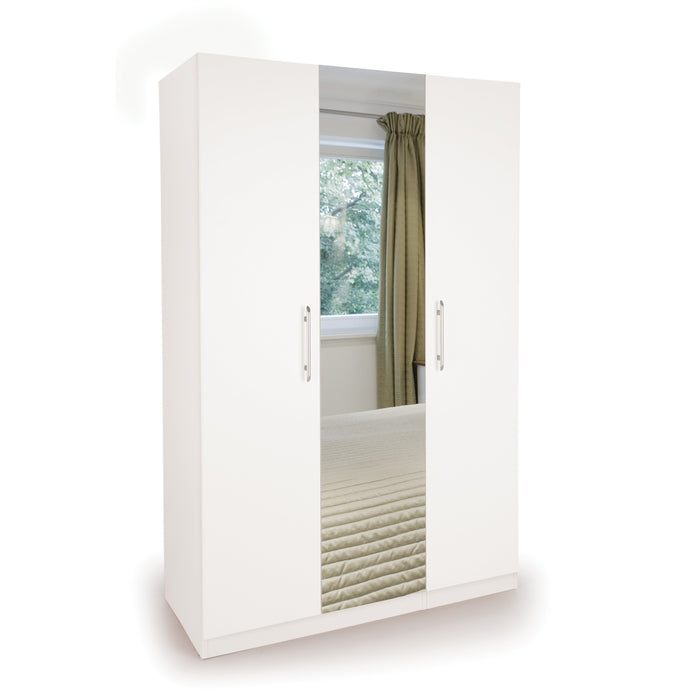 Olivia 3 Door White Mirrored Wardrobe - FurniComp