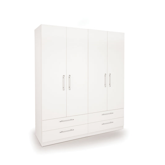 Olivia 4 Door 4 Drawer White Wardrobe - FurniComp