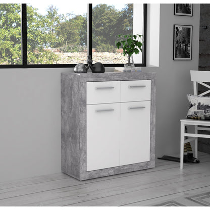 Orlando Small White and Concrete Grey 2 Door 2 Drawer Sideboard - FurniComp