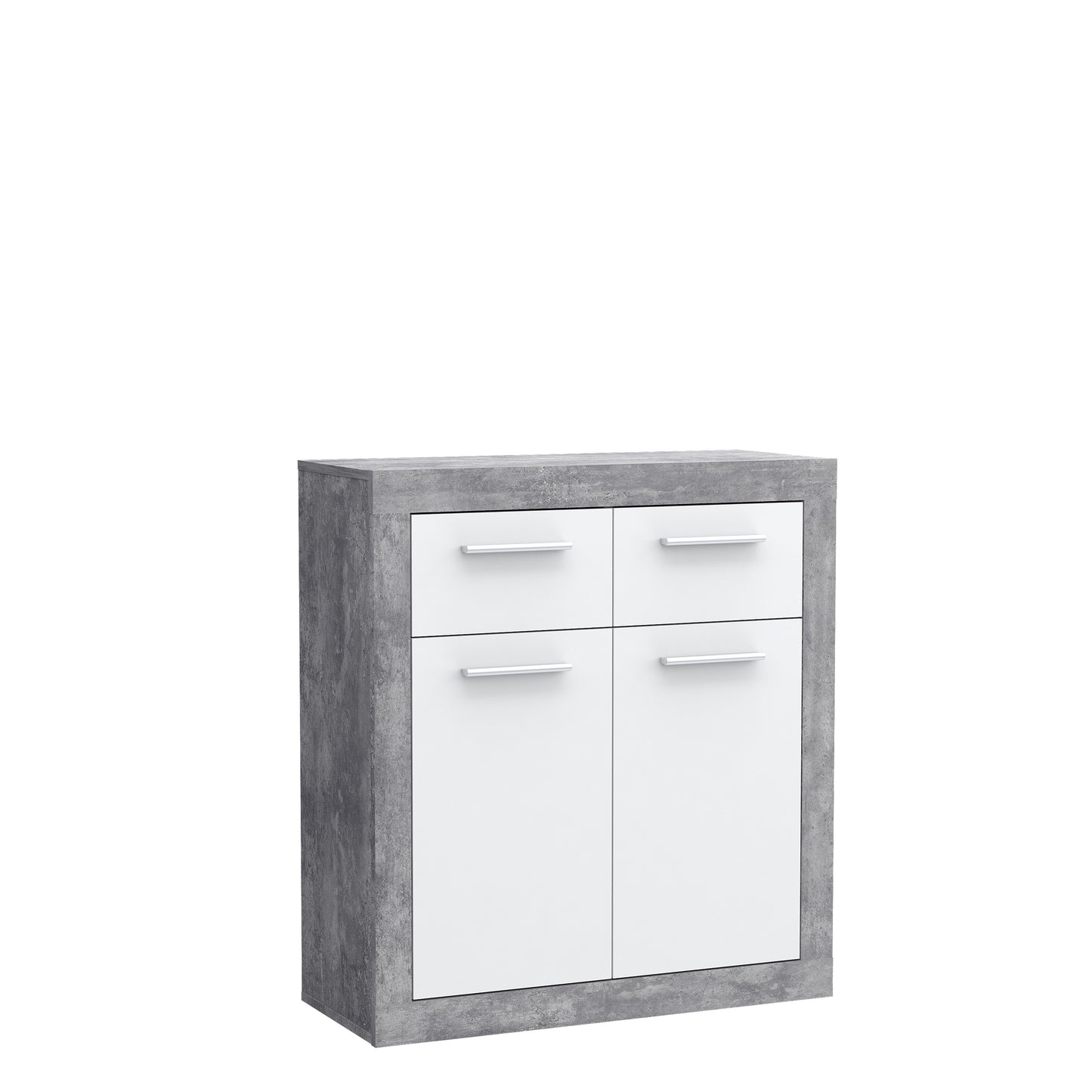 Orlando Small White and Concrete Grey 2 Door 2 Drawer Sideboard - FurniComp