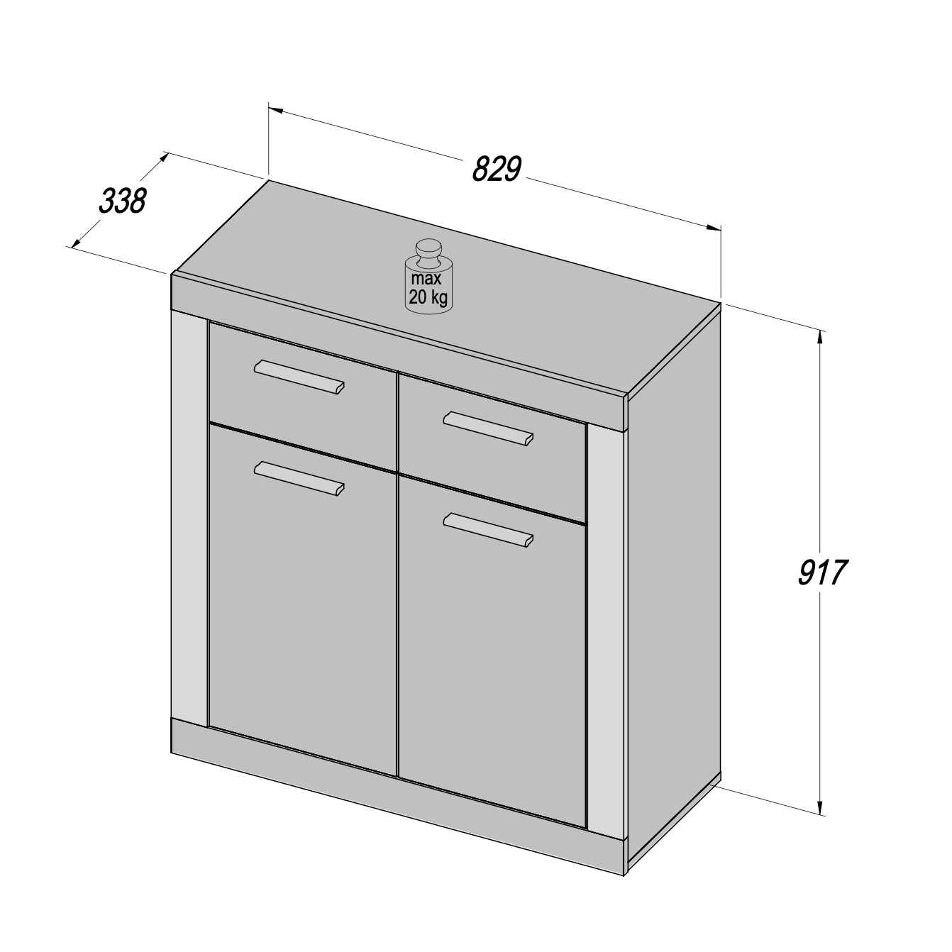 Orlando Small White and Concrete Grey 2 Door 2 Drawer Sideboard - FurniComp