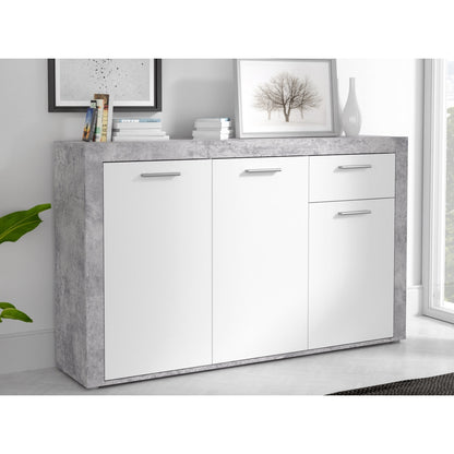 Orlando White and Concrete Grey 3 Door 1 Drawer Sideboard - FurniComp