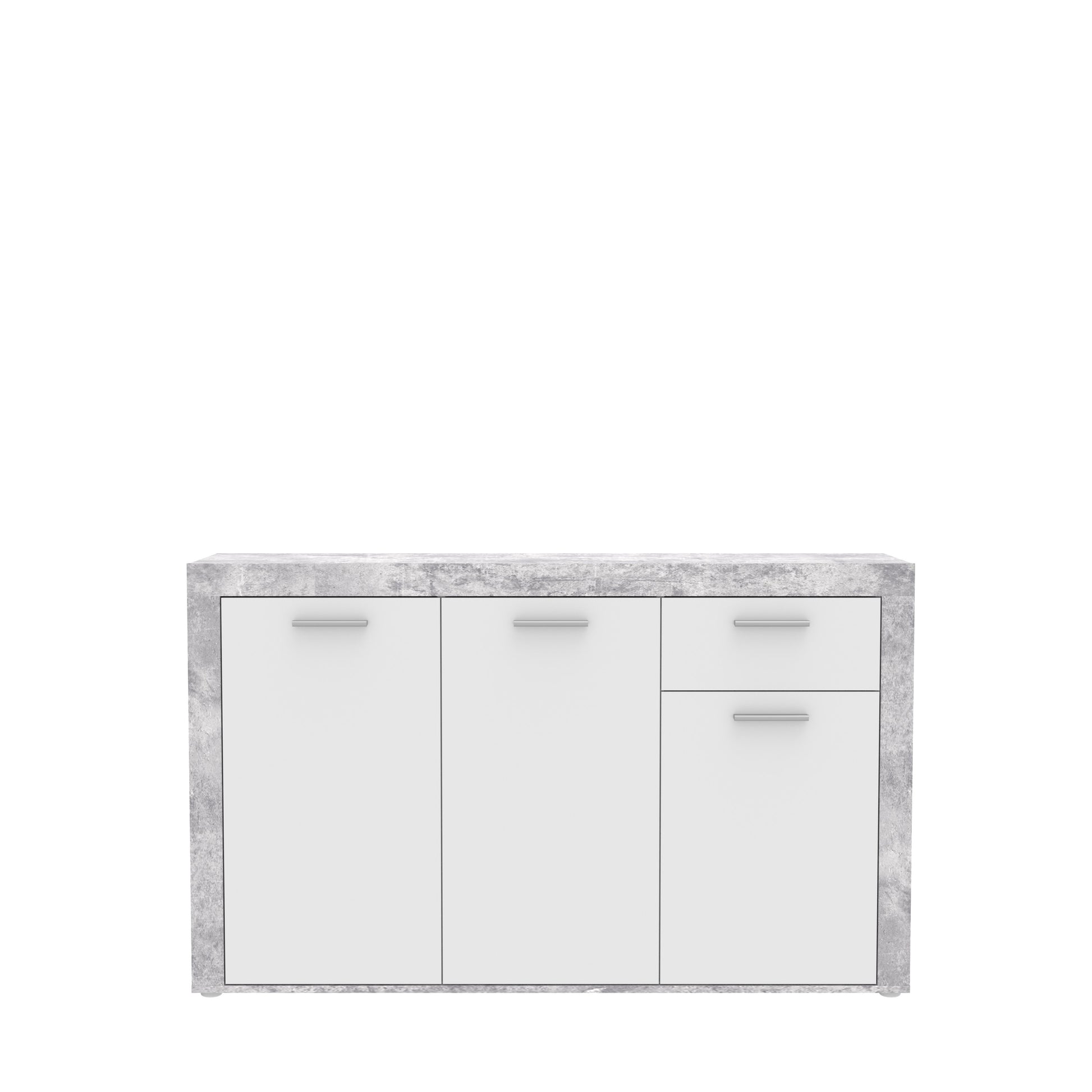 Orlando White and Concrete Grey 3 Door 1 Drawer Sideboard - FurniComp