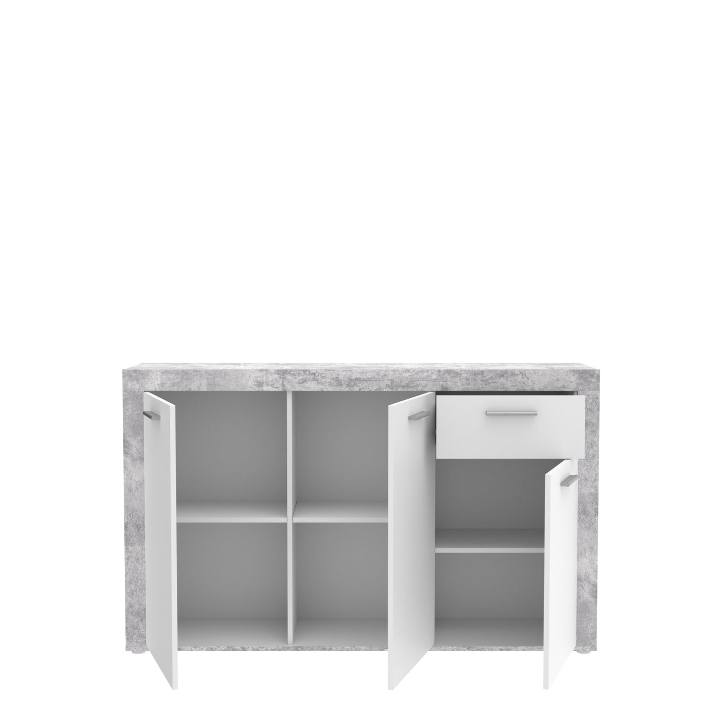 Orlando White and Concrete Grey 3 Door 1 Drawer Sideboard - FurniComp