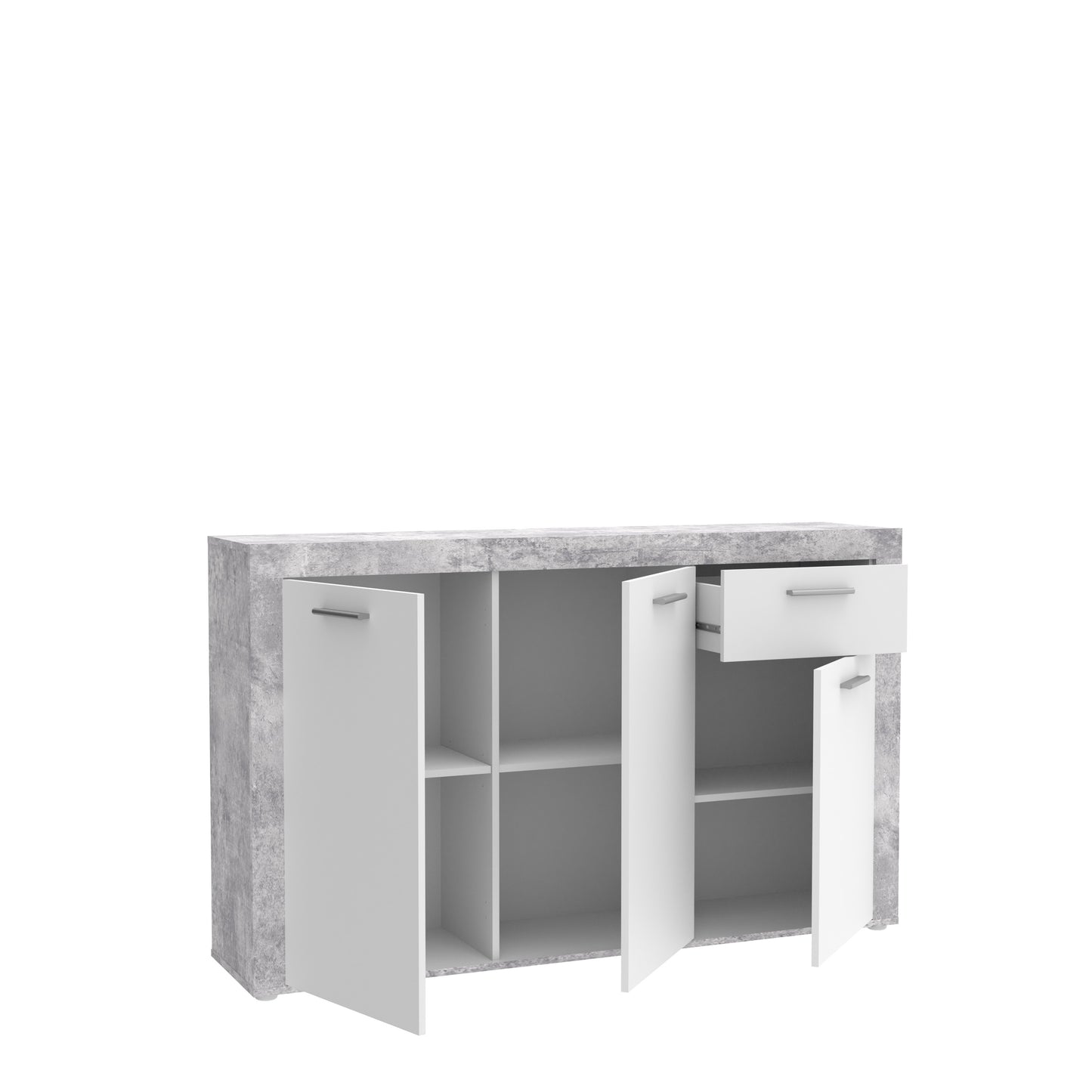 Orlando White and Concrete Grey 3 Door 1 Drawer Sideboard - FurniComp