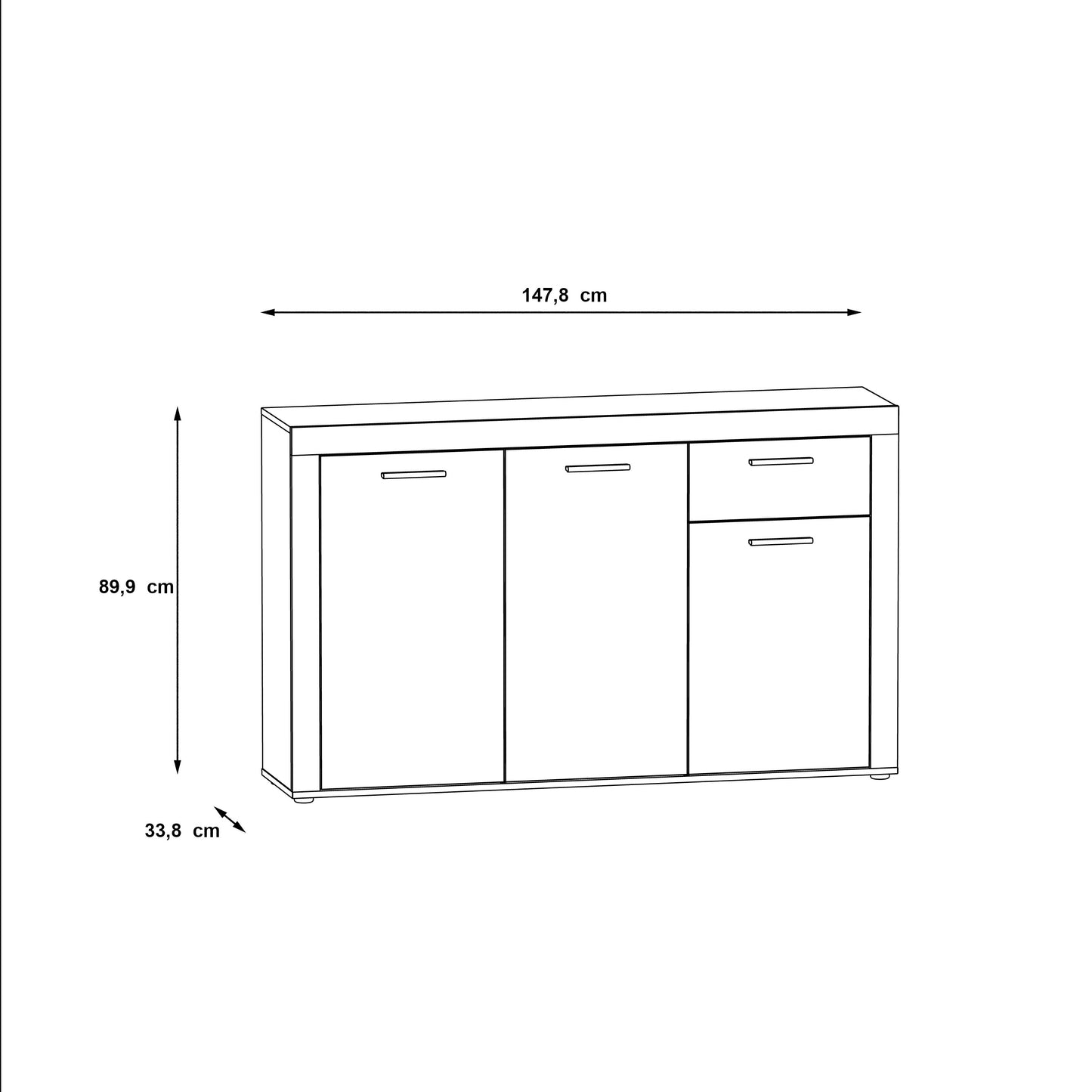 Orlando White and Concrete Grey 3 Door 1 Drawer Sideboard - FurniComp