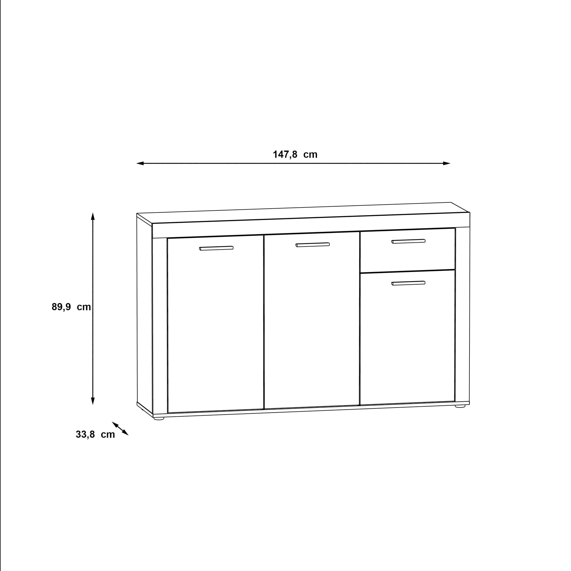 Orlando White and Concrete Grey 3 Door 1 Drawer Sideboard - FurniComp